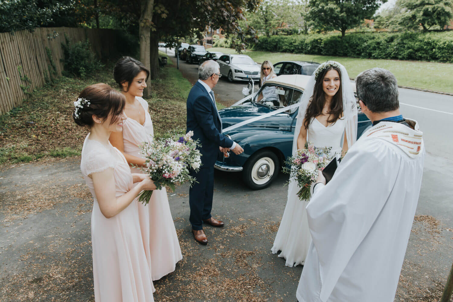 Bride and bridesmaids Kibworth Church wedding